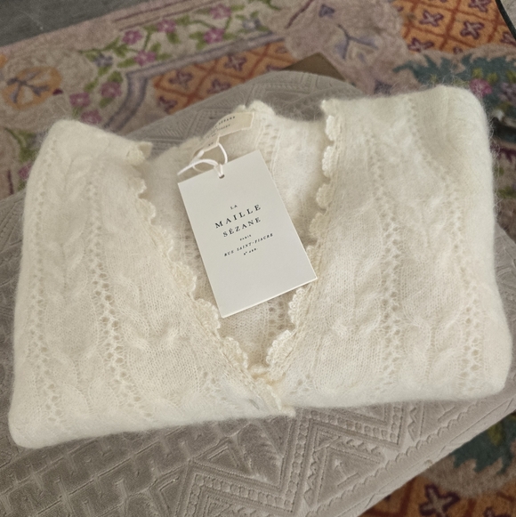 SÉZANE Antony Fancy Knit V Neck Cardigan Ivory Ecru XS New - Picture 8 of 14